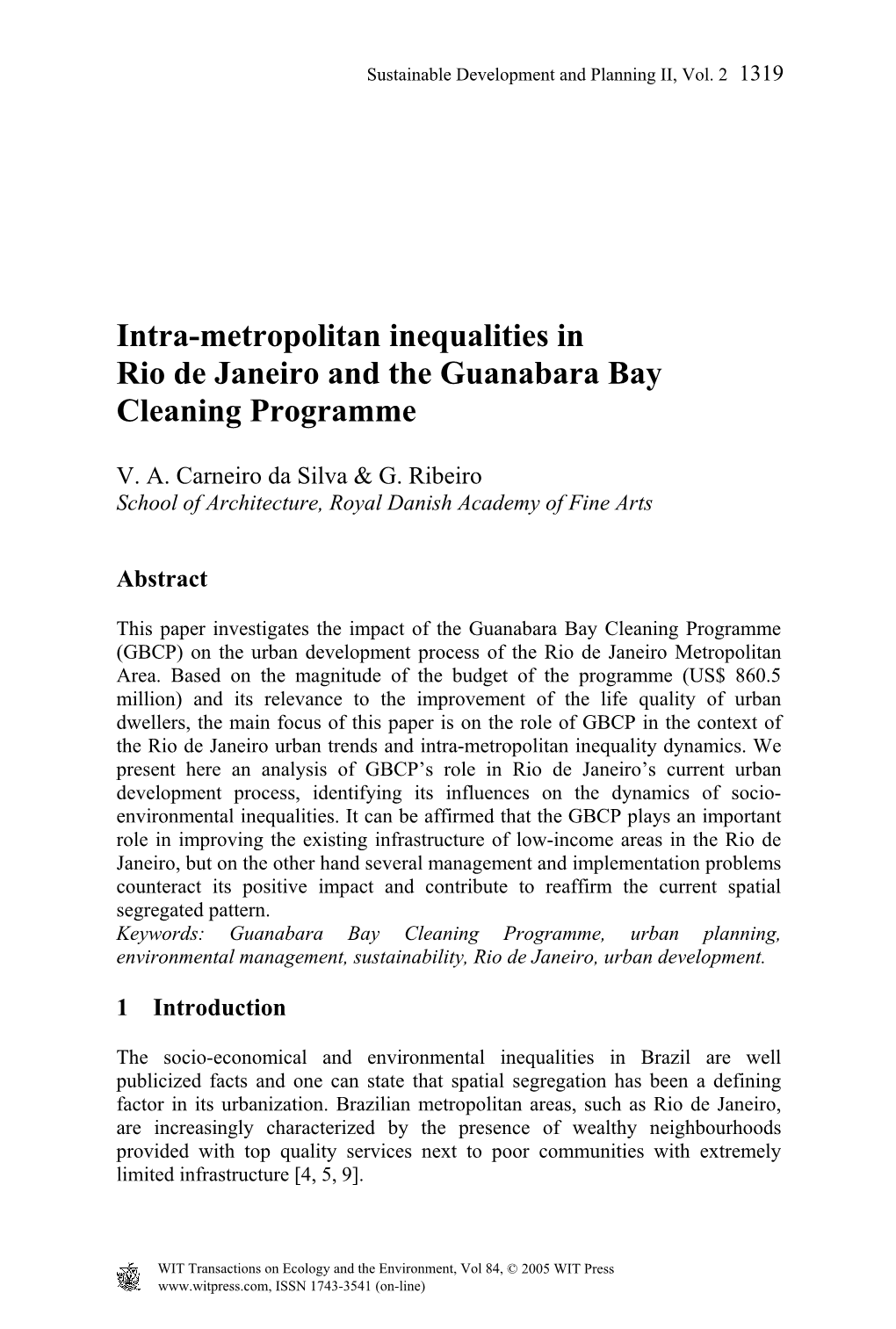 Intra-Metropolitan Inequalities in Rio De Janeiro and the Guanabara Bay Cleaning Programme