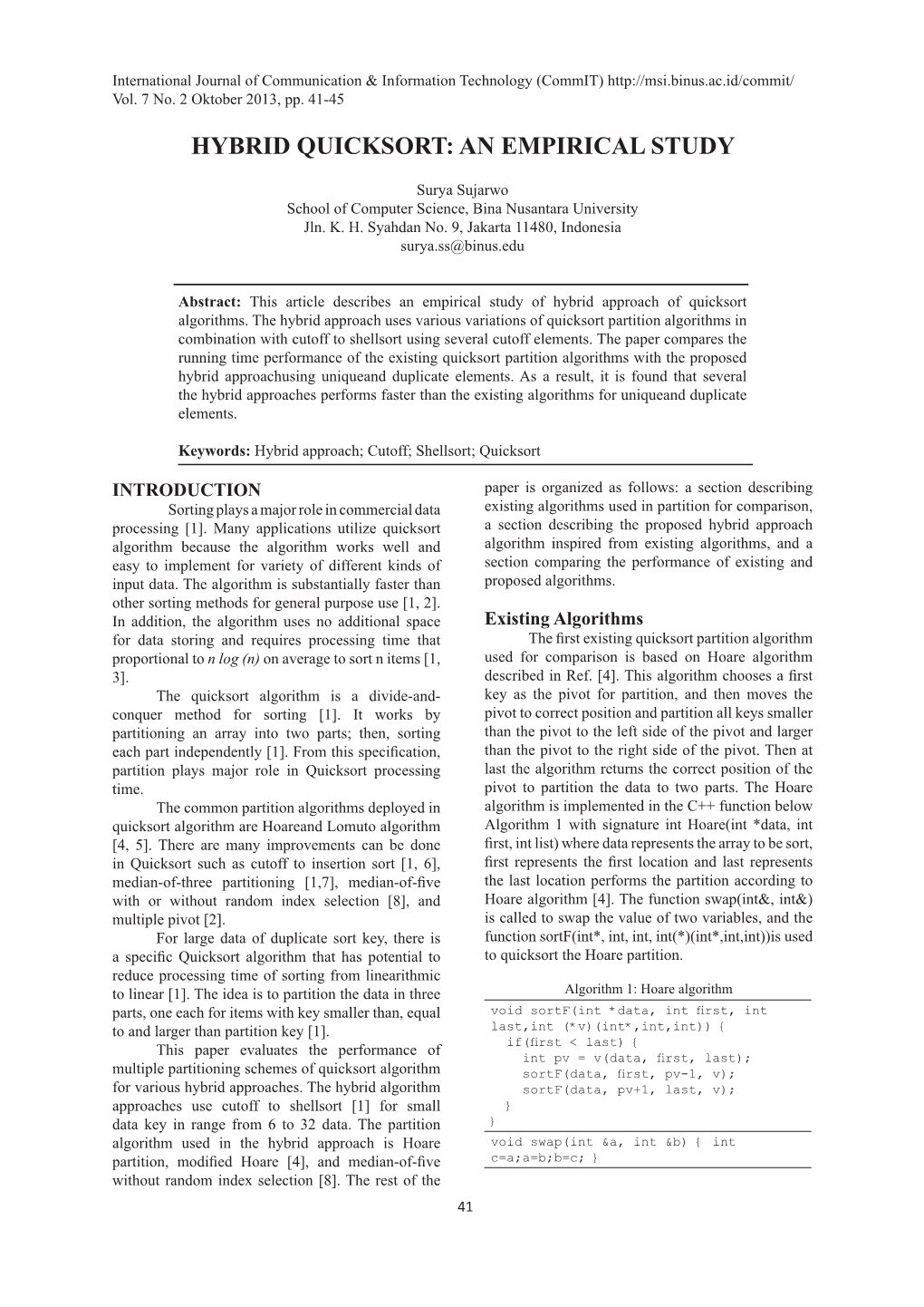 Hybrid Quicksort: an Empirical Study