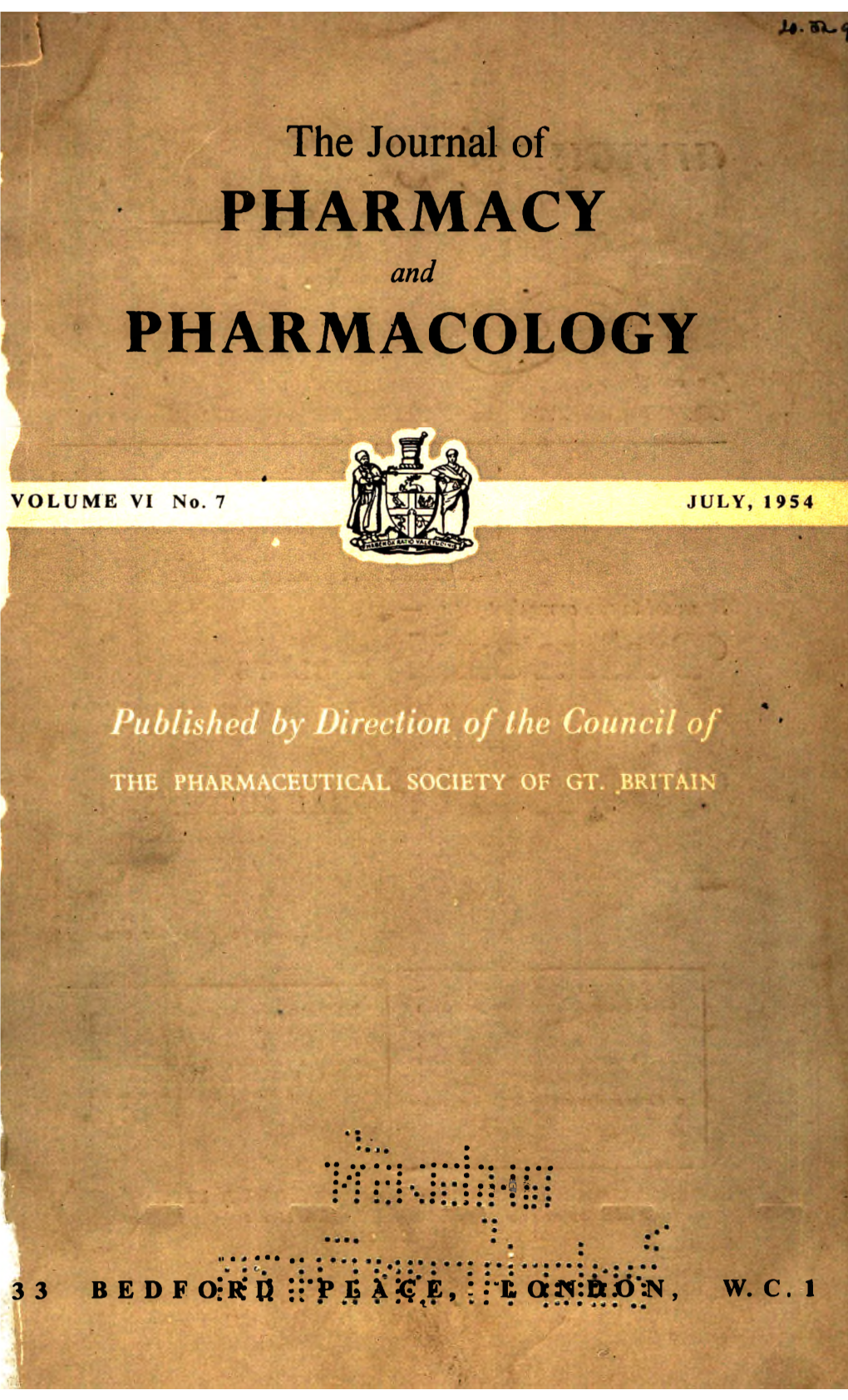 Journal of Pharmacy and Pharmacology 1954 Volume.6 No.7