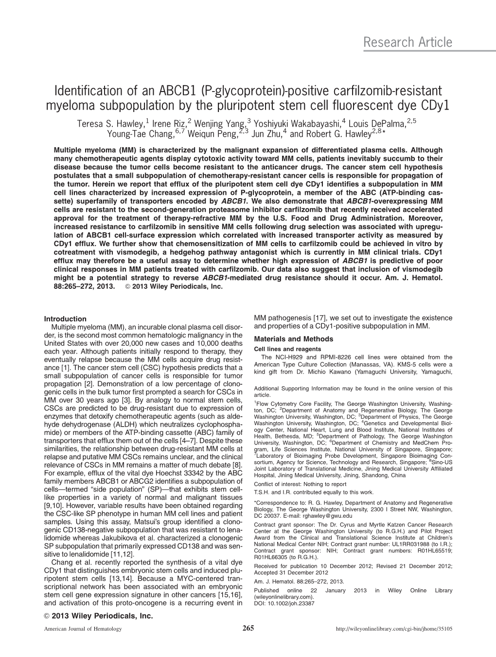 Positive Carfilzomibresistant Myeloma Subpopulation by the Pluripotent