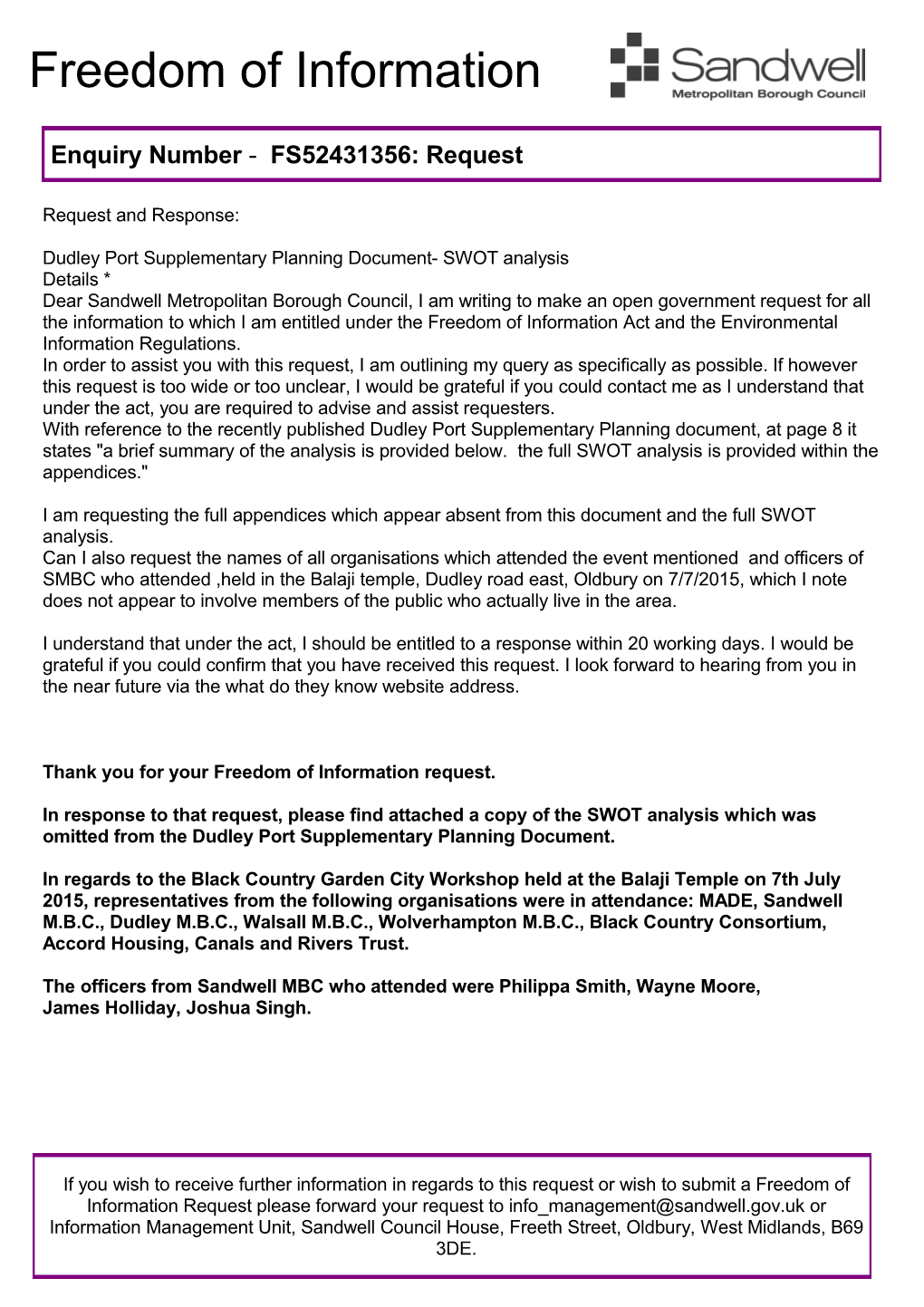 Dudley Port Supplementary Planning Document- SWOT Analysis