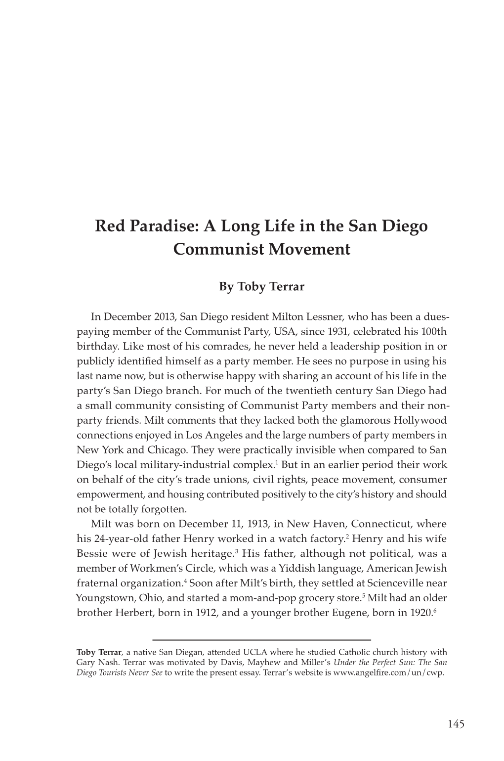 Red Paradise: a Long Life in the San Diego Communist Movement