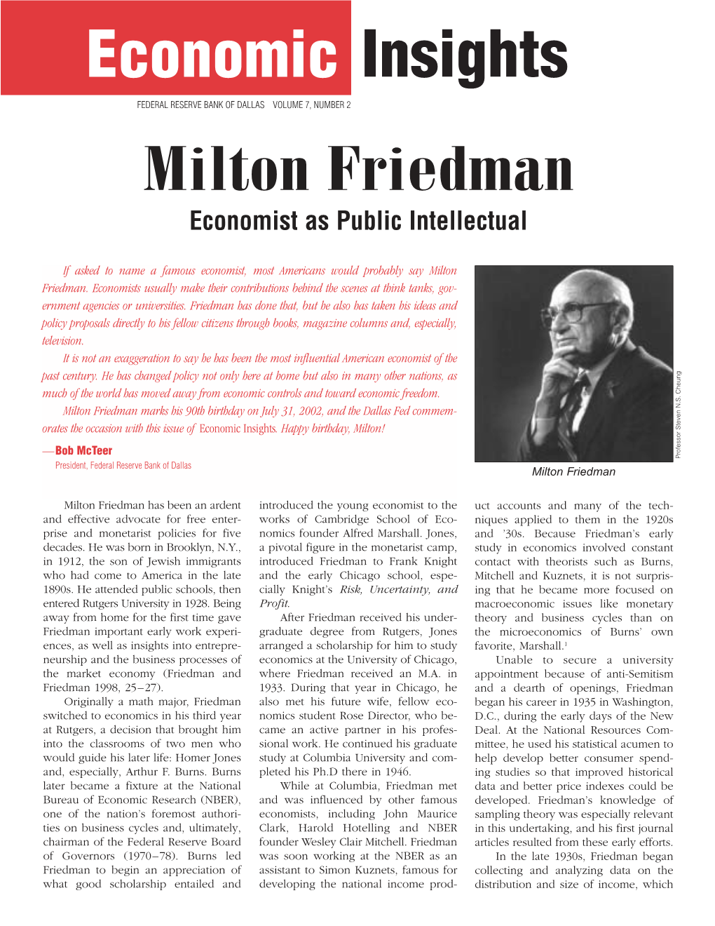 Milton Friedman Economist As Public Intellectual