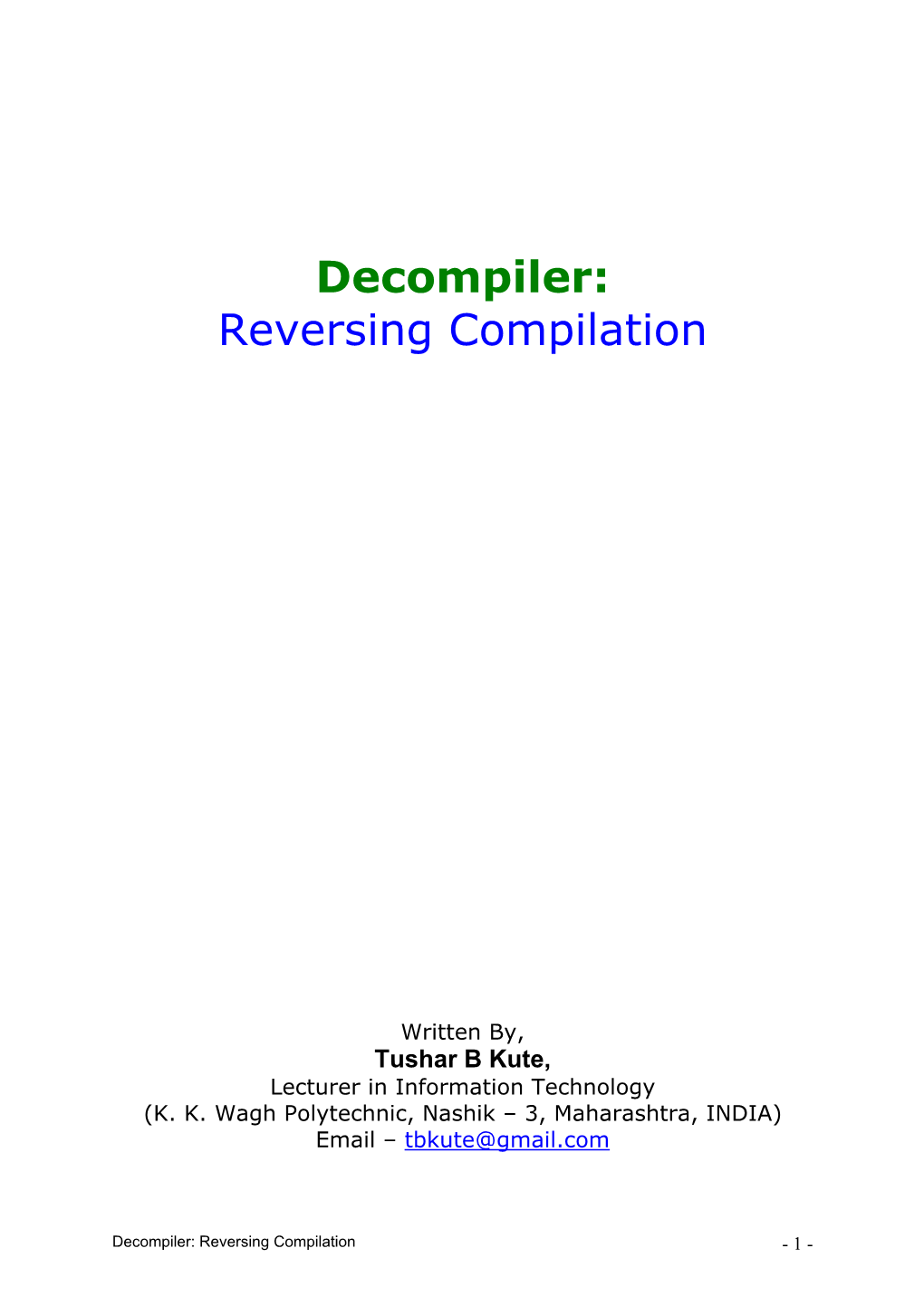 Decompiler: Reversing Compilation