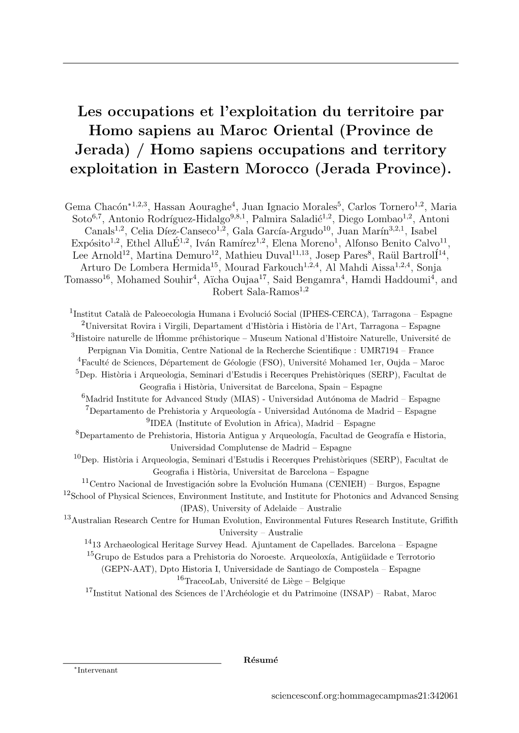 Homo Sapiens Occupations and Territory Exploitation in Eastern Morocco (Jerada Province)