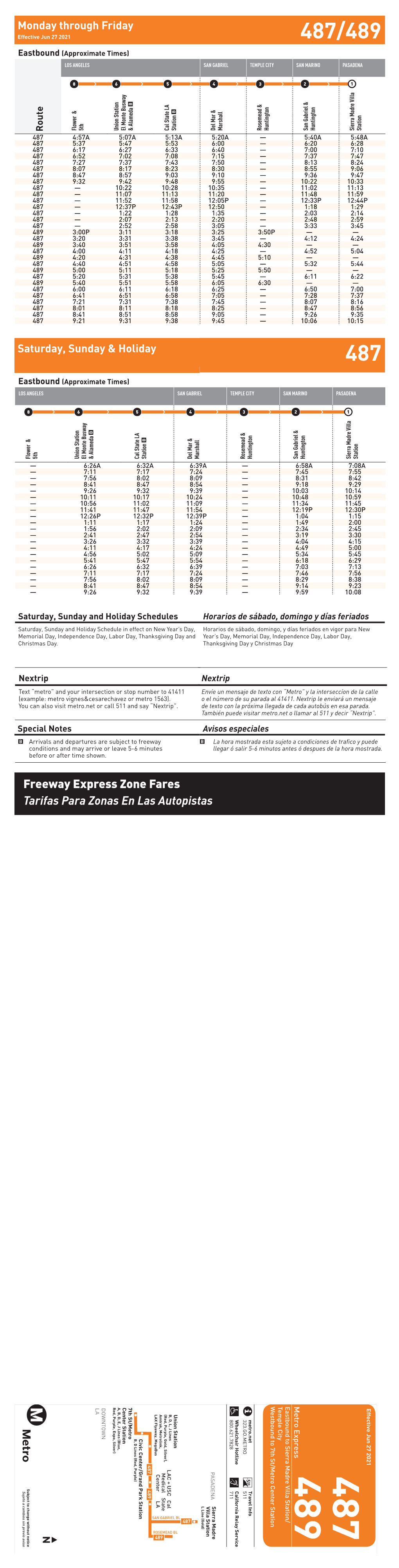 487/489 Eastbound (Approximate Times) LOS ANGELES SAN GABRIEL TEMPLE CITY SAN MARINO PASADENA