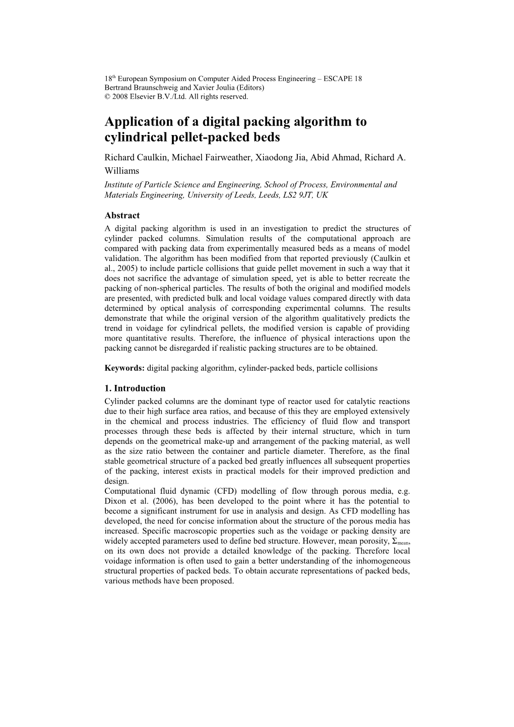 Application of a Digital Packing Algorithm to Cylindrical Pellet-Packed Beds