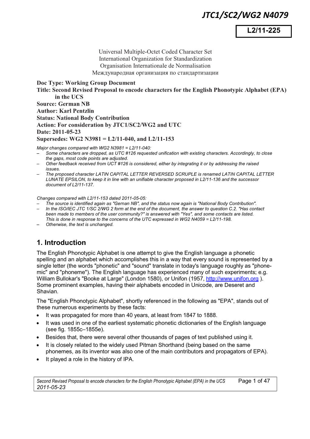 Second Revised Proposal to Encode Characters for the English