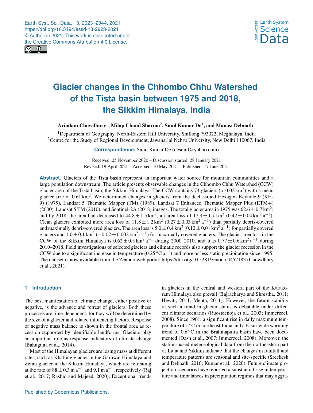 Glacier Changes in the Chhombo Chhu Watershed of the Tista Basin Between 1975 and 2018, the Sikkim Himalaya, India