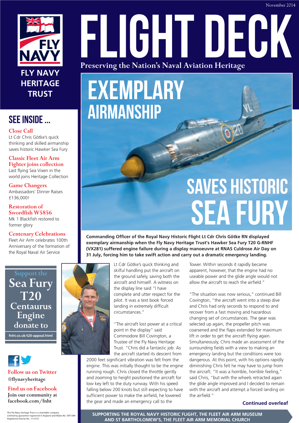 Flight Decknovember 2014 Preserving the Nation’S Naval Aviation Heritage FLY NAVY HERITAGE TRUST EXEMPLARY