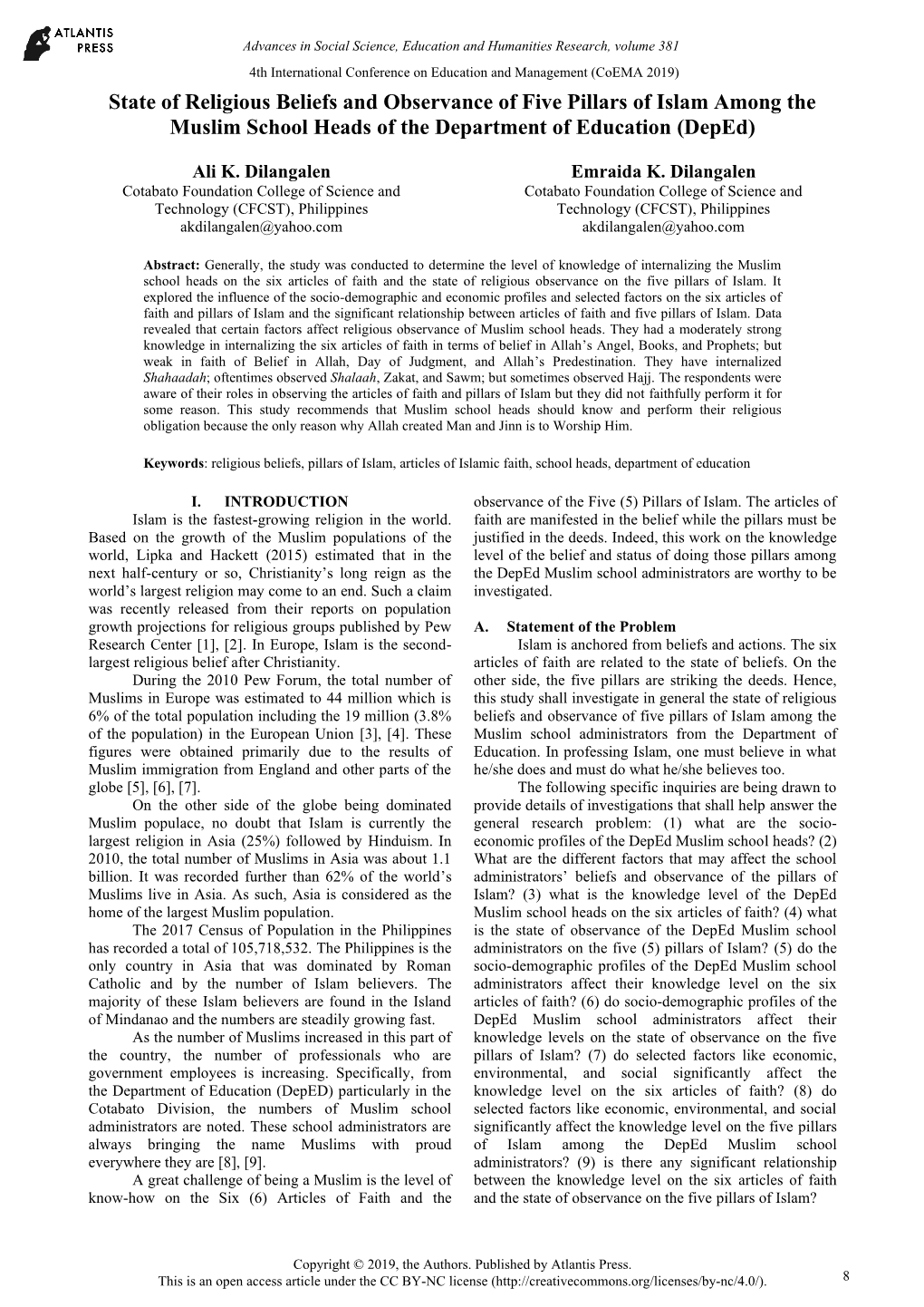 State of Religious Beliefs and Observance of Five Pillars of Islam Among the Muslim School Heads of the Department of Education (Deped)