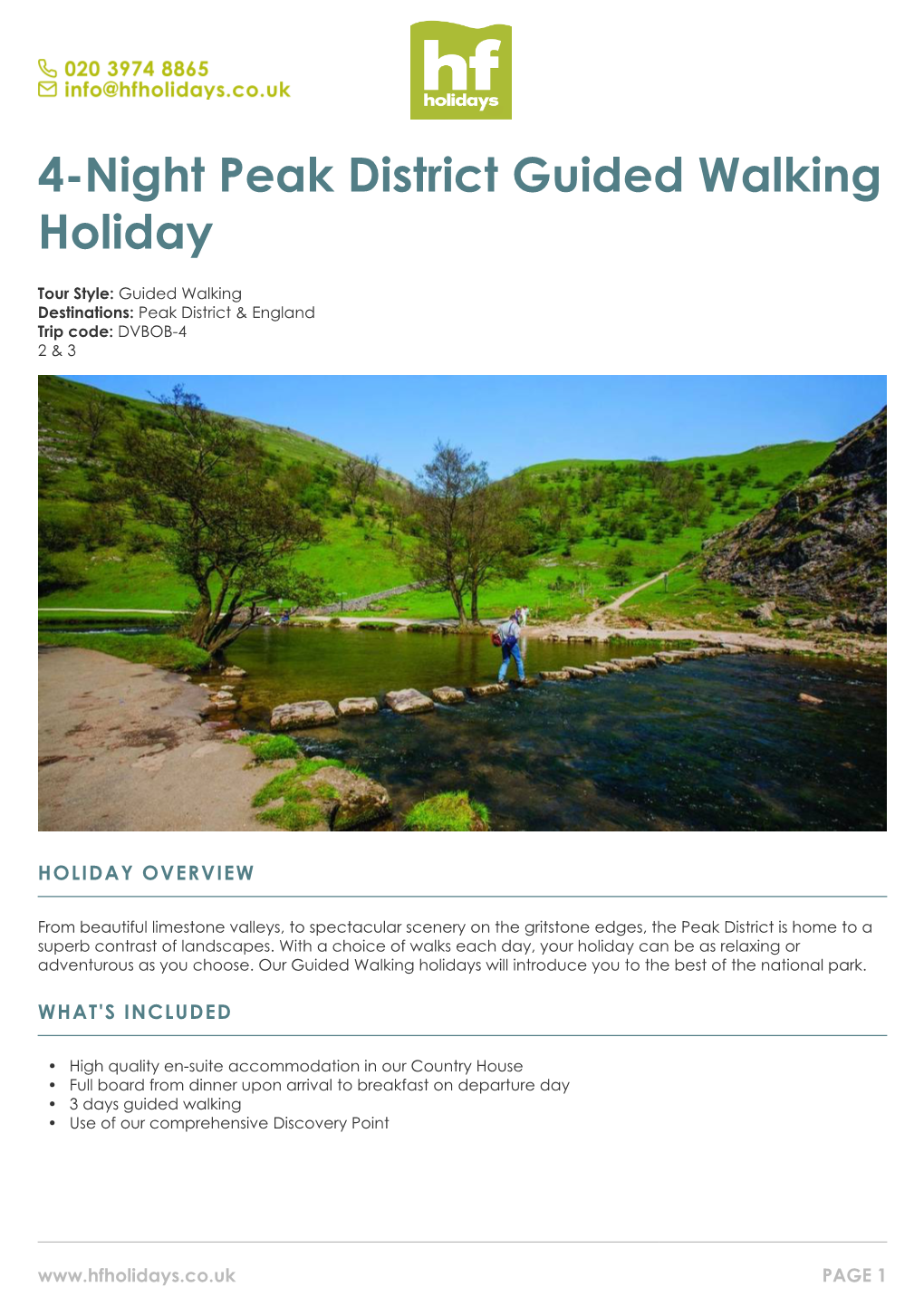 4-Night Peak District Guided Walking Holiday