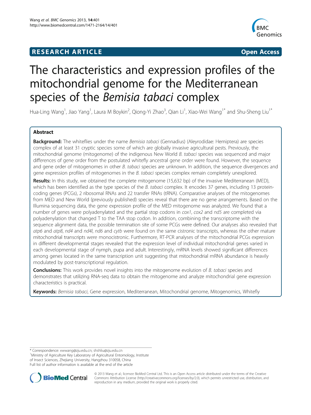 The Characteristics and Expression Profiles of the Mitochondrial