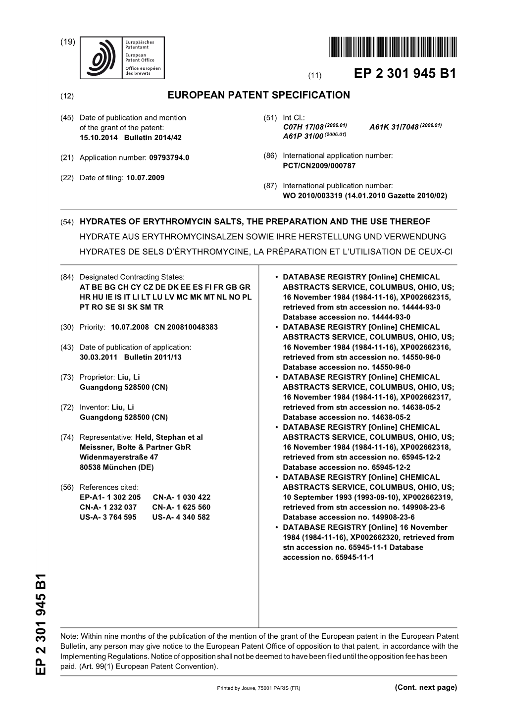 Hydrates of Erythromycin Salts, the Preparation And