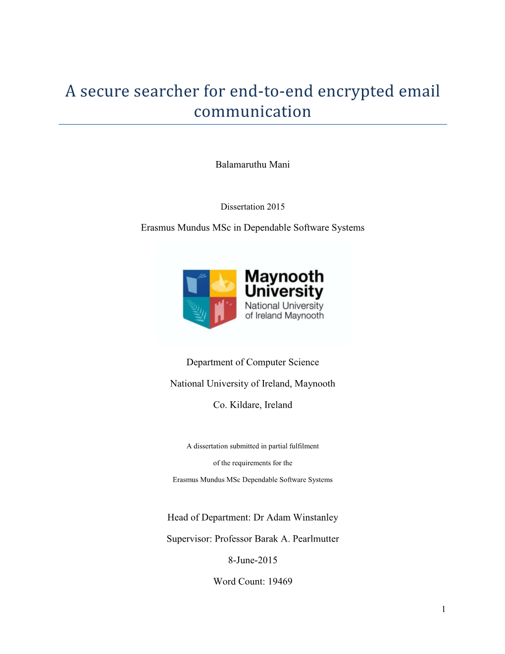 A Secure Searcher for End-To-End Encrypted Email Communication