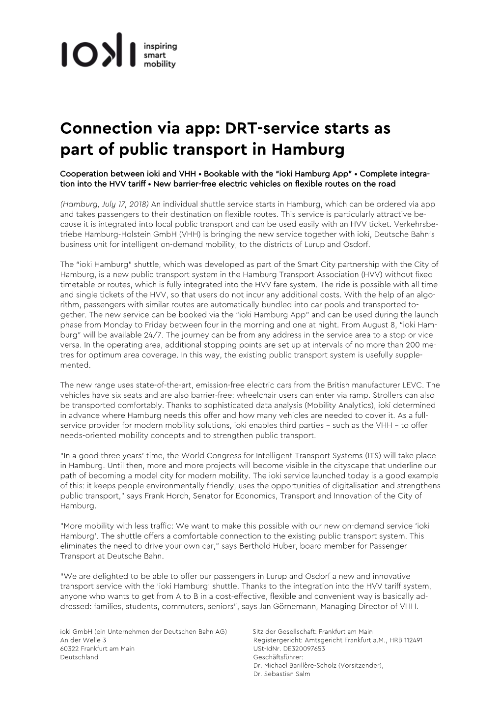 DRT-Service Starts As Part of Public Transport in Hamburg