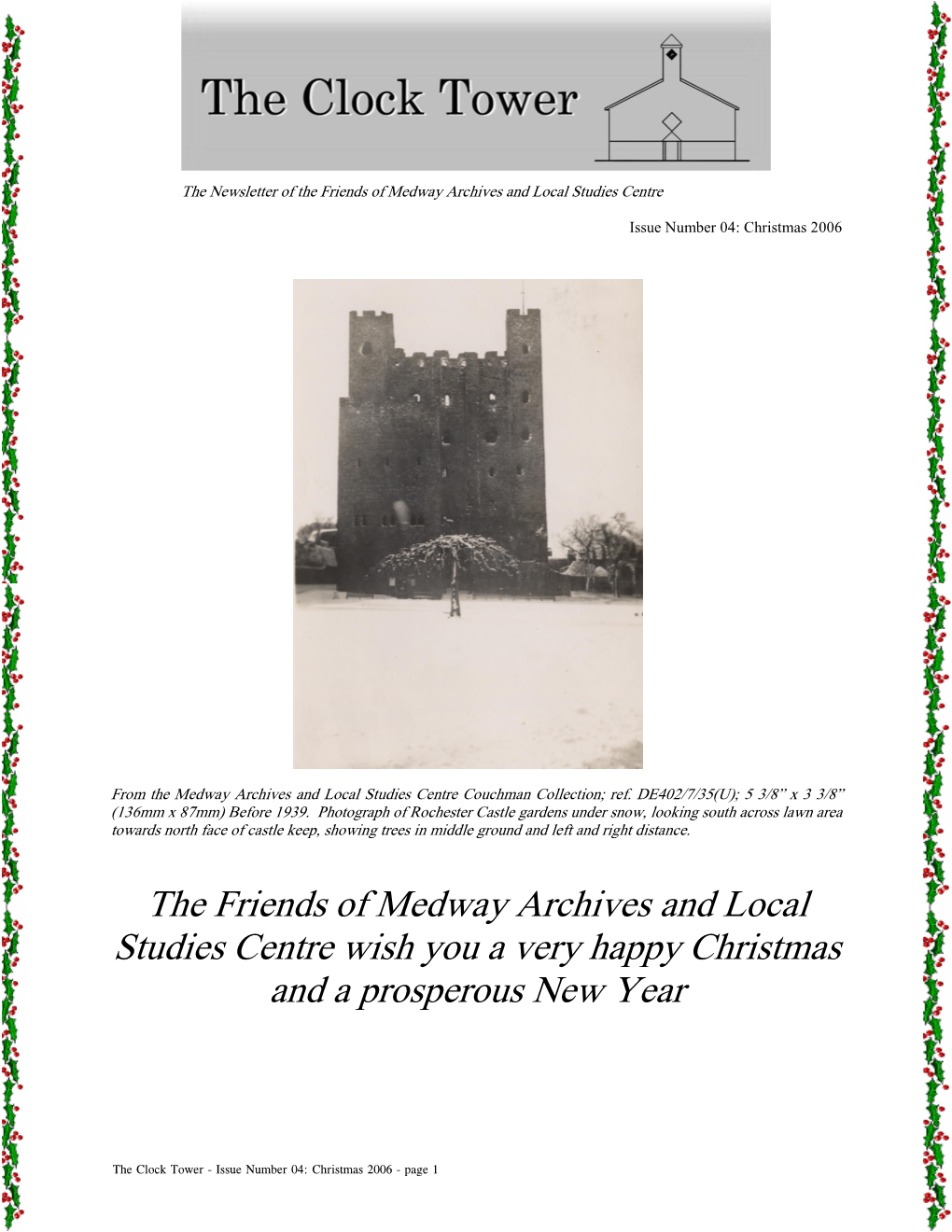 The Friends of Medway Archives and Local Studies Centre Wish You a Very Happy Christmas and a Prosperous New Year