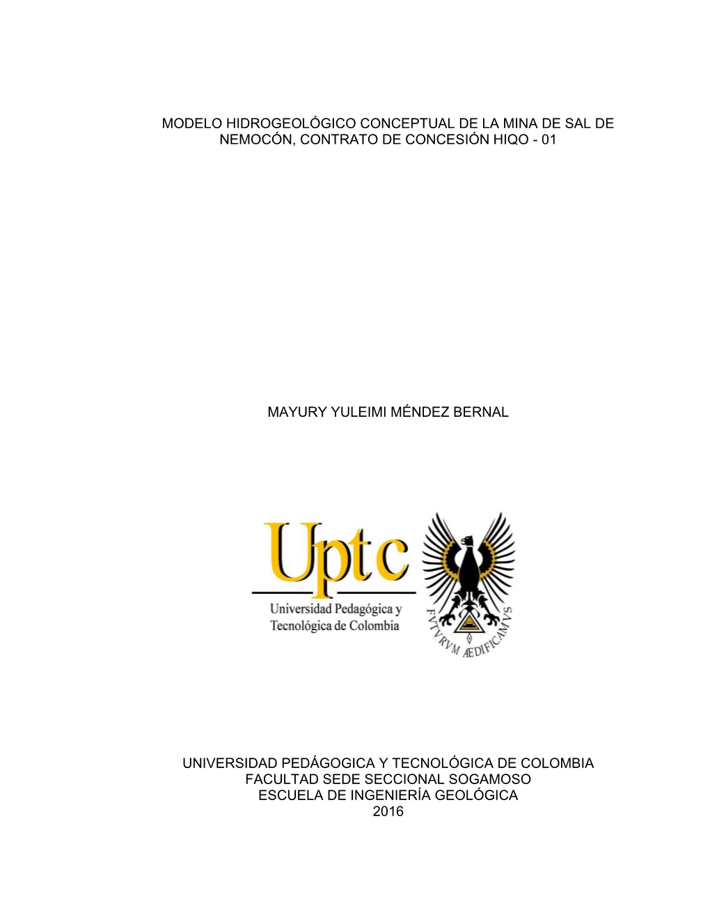 Modelo Hidrogeológico Conceptual De La Mina De Sal De Nemocón, Contrato De Concesión Hiqo - 01
