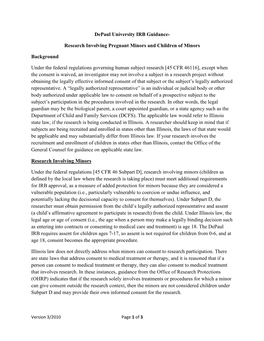 Research Involving Pregnant Minors and Children of Minors