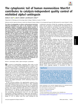 The Cytoplasmic Tail of Human Mannosidase Man1b1 Contributes to Catalysis-Independent Quality Control of Misfolded Alpha1-Antitrypsin