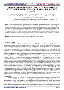 A Study in Mornai Tea Estate of Kokrajhar District, Assam