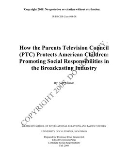How the Parents Television Council (PTC) Protects American Children: Promoting Social Responsibilities in the Broadcasting Industry