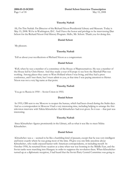 Daniel Schorr Interview Transcription Page 1 of 18 May 15, 2008