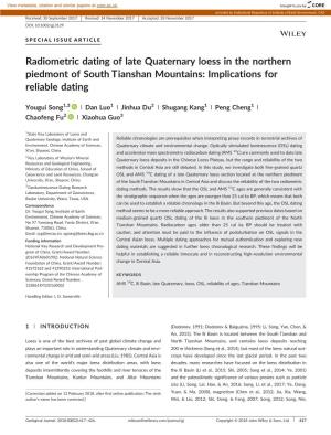 Radiometric Dating of Late Quaternary Loess in the Northern Piedmont of South Tianshan Mountains: Implications for Reliable Dating