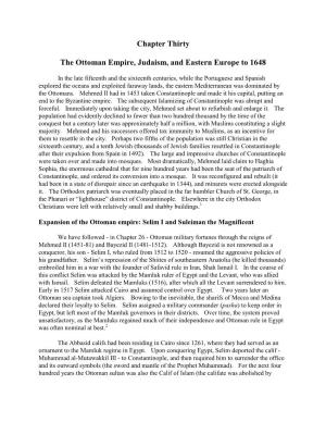 Chapter Thirty the Ottoman Empire, Judaism, and Eastern Europe to 1648