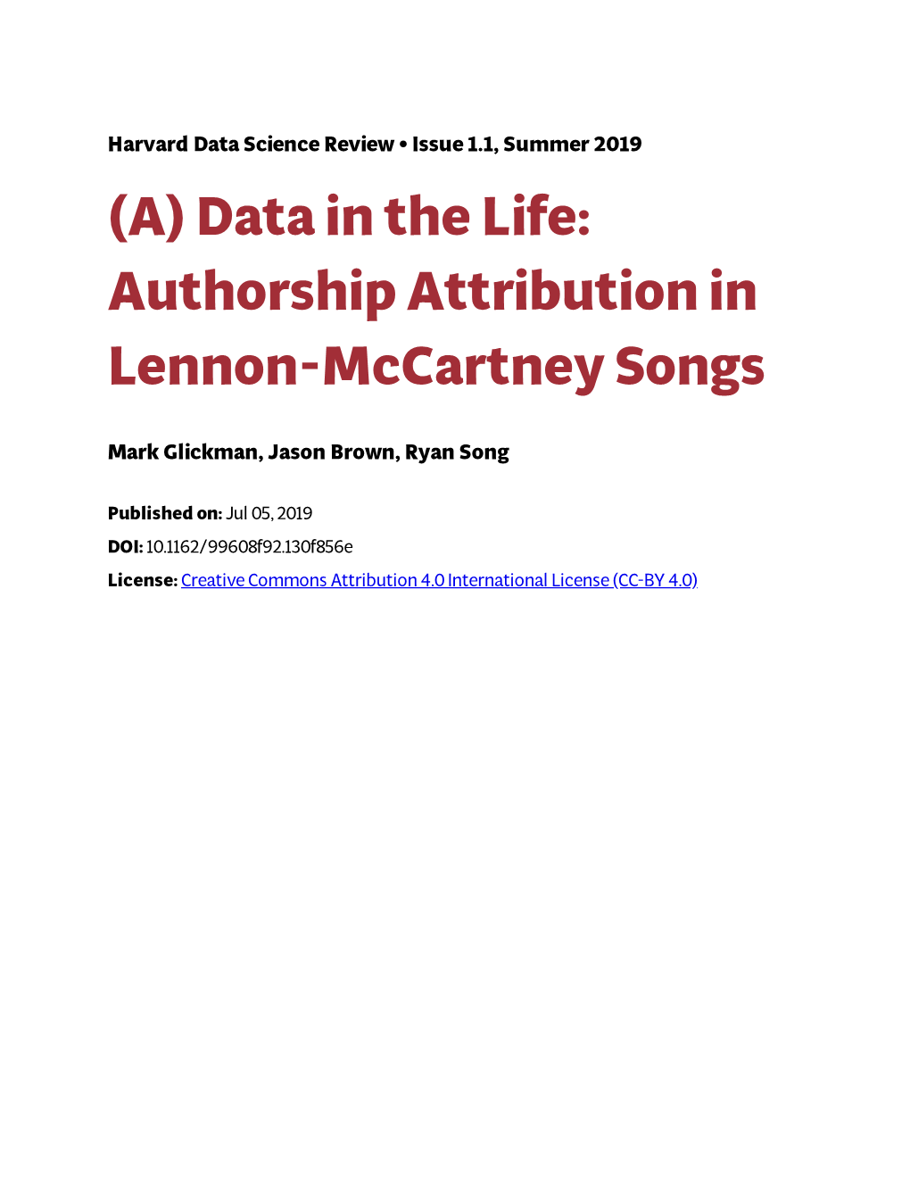 (A) Data in the Life: Authorship Attribution in Lennon-Mccartney Songs