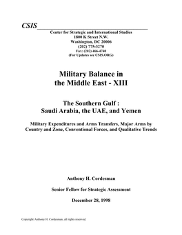Military Balance in the Middle East - XIII