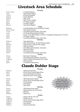 Claude Dohler Stage Livestock Area Schedule