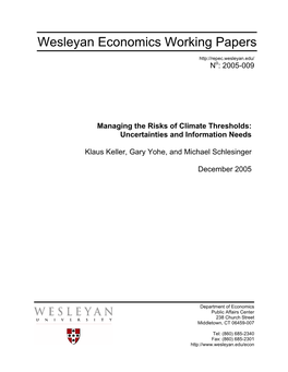 Wesleyan Economics Working Papers, Wesleyan University, Department