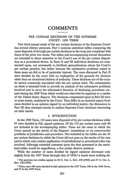 PER CURIAM DECISIONS of the SUPREME COURT: 1959 TERM This Third Annual Study of the Per Curiam Decisions of the Supreme Court' Has Several Distinct Purposes