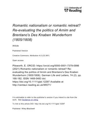 Re‐Evaluating the Politics of Arnim and Brentano's Des Knaben Wunderhorn