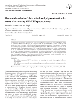 Elemental Analysis of Chelant Induced Phytoextraction by Pteris Vittata Using WD-XRF Spectrometry Shobhika Parmar* and Vir Singh