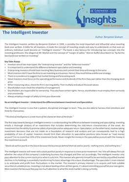 The Intelligent Investor Author: Benjamin Graham