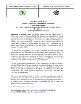 Joint Press Statement by Special Envoy of the African Union for Darfur Salim Ahmed Salim and United Nations Secretary-General