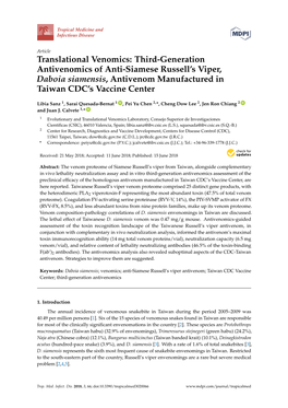 Translational Venomics: Third-Generation Antivenomics of Anti-Siamese Russell’S Viper, Daboia Siamensis, Antivenom Manufactured in Taiwan CDC’S Vaccine Center