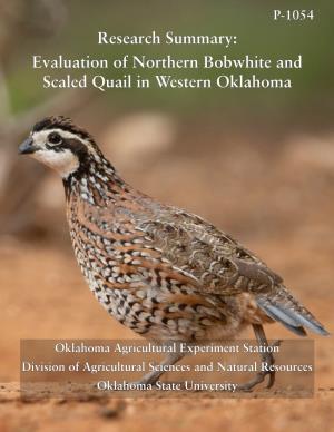Evaluation of Northern Bobwhite and Scaled Quail in Western Oklahoma