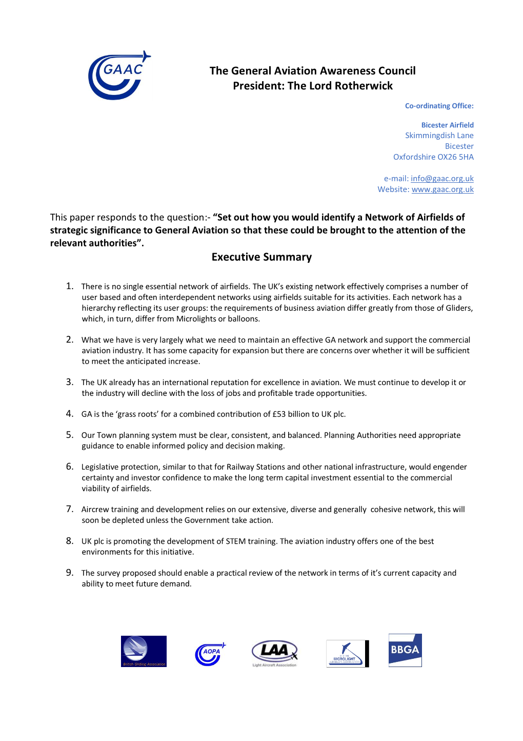 Executive Summary the General Aviation Awareness Council