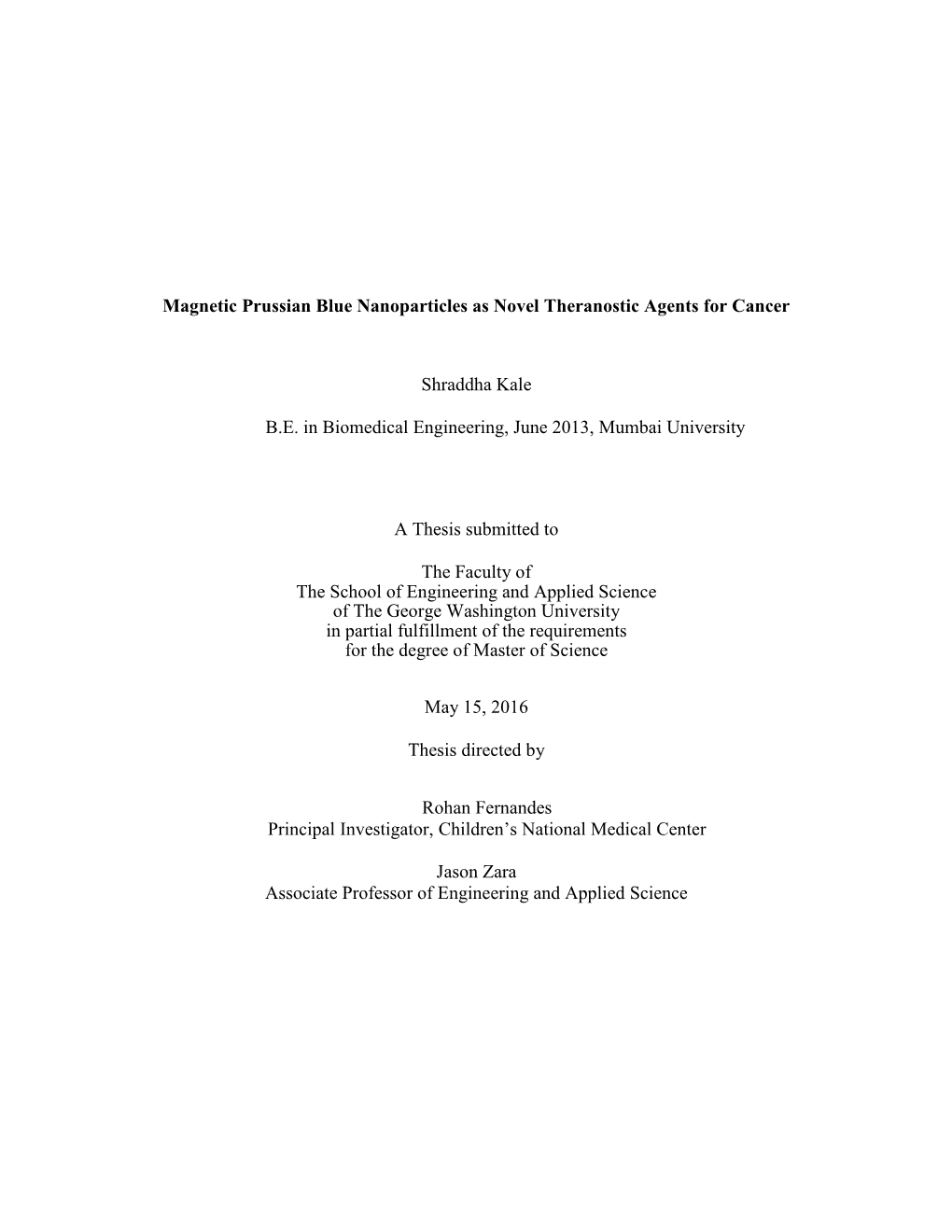 Magnetic Prussian Blue Nanoparticles As Novel Theranostic Agents for Cancer