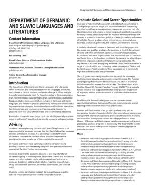 Department of Germanic and Slavic Languages and Literatures 1