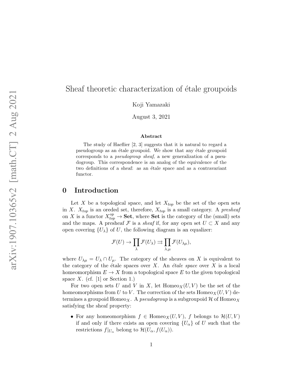 Sheaf Theoretic Characterization of Étale Groupoids