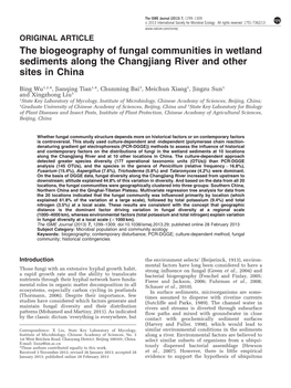The Biogeography of Fungal Communities in Wetland Sediments Along the Changjiang River and Other Sites in China