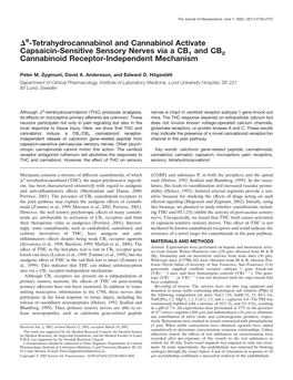 9-Tetrahydrocannabinol and Cannabinol Activate Capsaicin-Sensitive Sensory Nerves Via a CB1 and CB2 Cannabinoid Receptor-Independent Mechanism