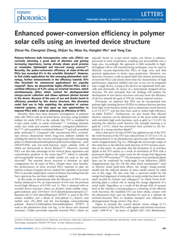 Enhanced Power-Conversion Efficiency in Polymer Solar Cells Using an Inverted Device Structure
