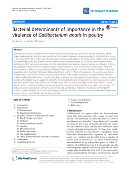 Bacterial Determinants of Importance in the Virulence of Gallibacterium Anatis in Poultry Gry Persson and Anders M Bojesen*