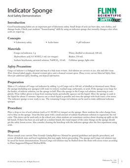 Indicator Sponge Acid Safety Demonstration SCIENTIFIC SAFETYFAX! Introduction Good Housekeeping Habits Are an Important Part of Laboratory Safety