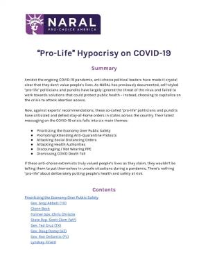 Pro-Life Hypocrisy on COVID-19 “ ” Summary